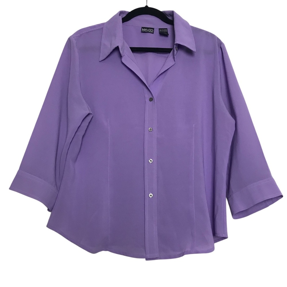 New York & Company Purple 3/4 Sleeve Button Up Shirt Womens Sz XL Office Fairy